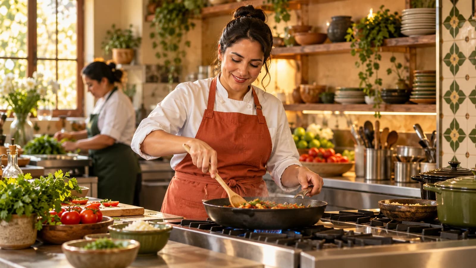 Chef preparando alimentos en la estufa de una cocina de restaurante